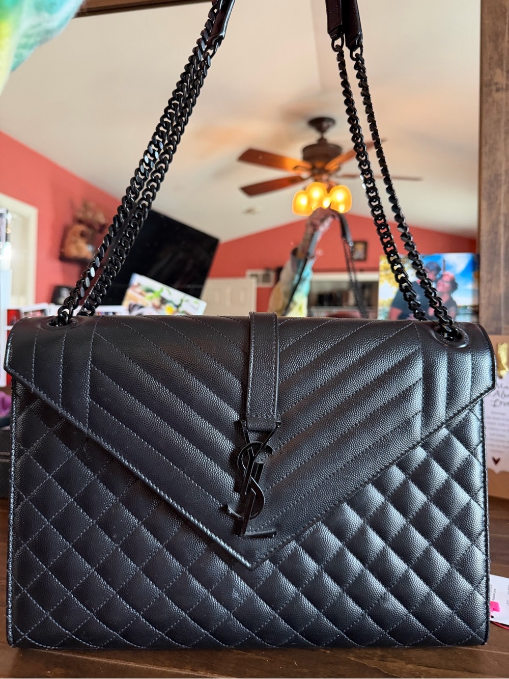 Saint Laurent Matte Black Quilted Leather Shoulder Bag with Chain Strap